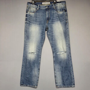 Express Kingston Jeans Mens 36x30 Blue Distressed Straight Leg Classic Fit Denim